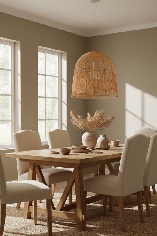 Dining Room Beige Rattan Birdcage Pendant Light - Cozy Dinner Vibes