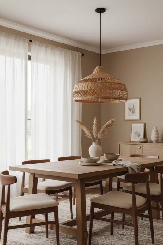 Dining Room Beige Rattan Radiant Pendant Lights - Elegant Dining Ambience