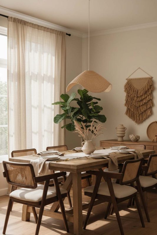 Dining Room Beige Rattan Wave Pendant Light - Intimate & Stylish