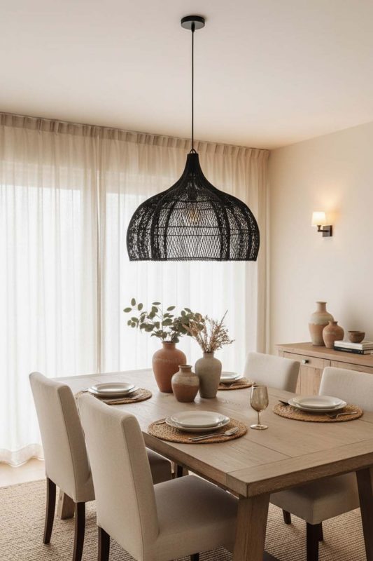 Dining Room Black Bloom Rattan Pendant Light - Intimate & Stylish