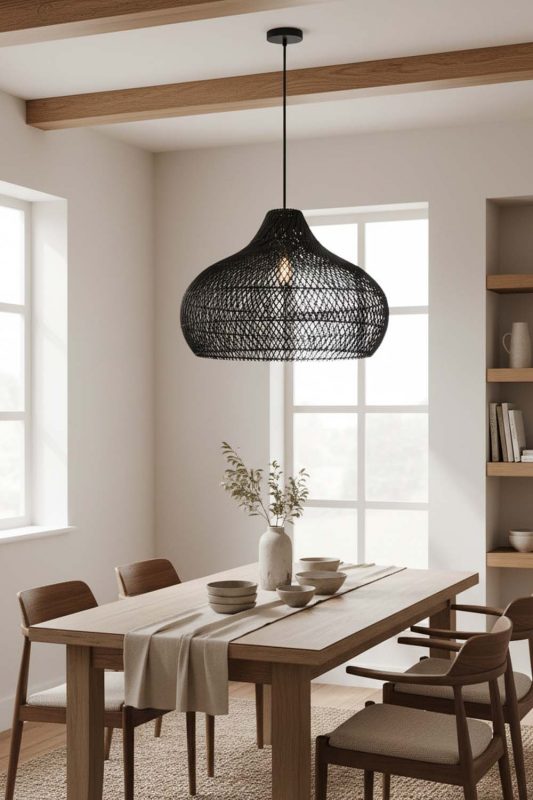 Dining Room Black Kloe Rattan Pendant Light - Intimate & Stylish