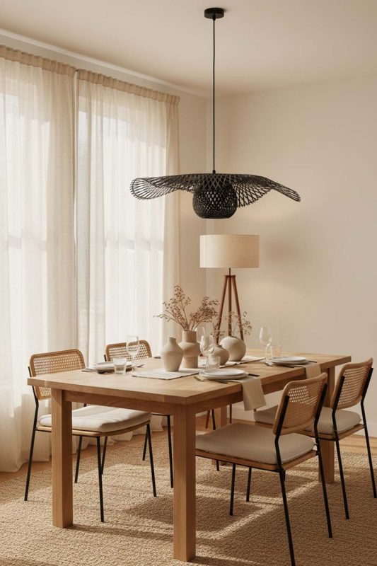 Dining Room Black Lotus Bamboo Pendant Light - Warm & Welcoming