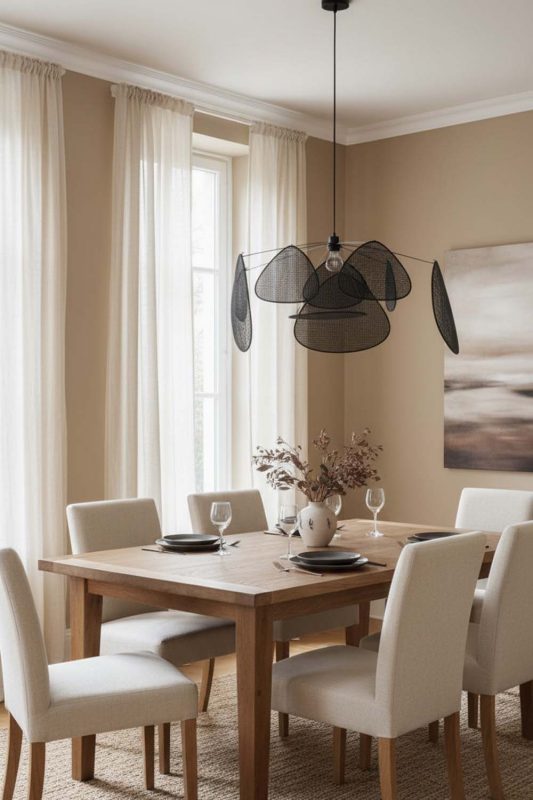 Dining Room Black Rattan Petal Ceiling Light - Cozy Dinner Vibes