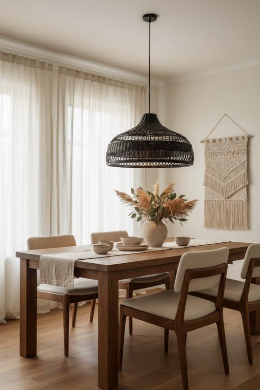 Dining Room Black Rattan Radiant Pendant Lights - Warm & Welcoming