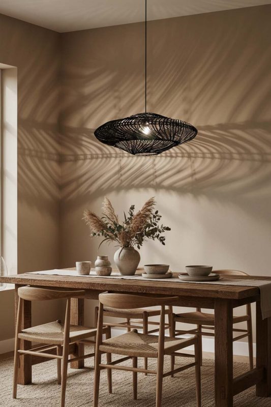Dining Room Black Ufo Shades Rattan Lamp - Cozy Dinner Vibes