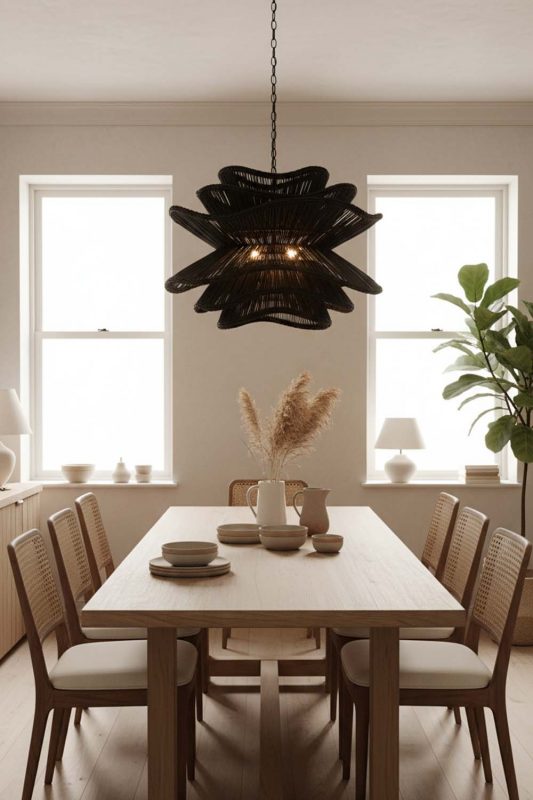 Dining Room Black Vietnamese Flower Rattan Chandelier - Cozy Dinner Vibes