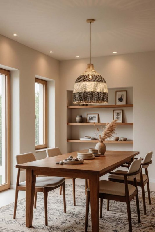 Dining Room Black White Dome Rattan Pendant - Perfect Gathering Space