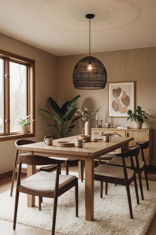 Dining Room Black Wicker Basket Pendant Light - Elegant Dining Ambience