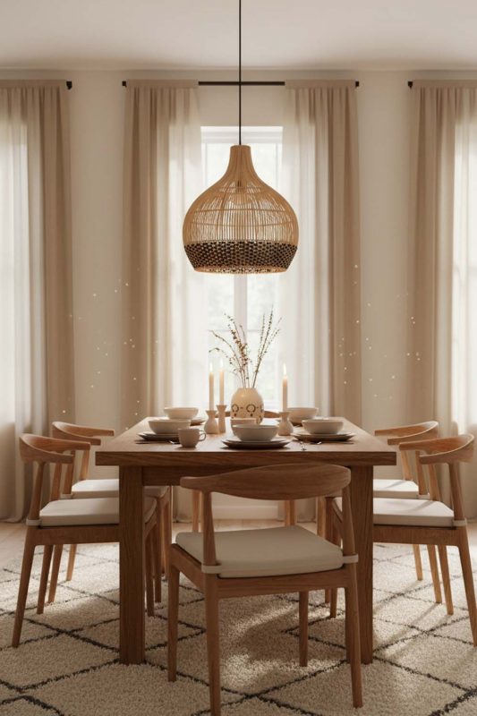 Dining Room Bottom Black Rattan Pendant Light - Warm & Welcoming