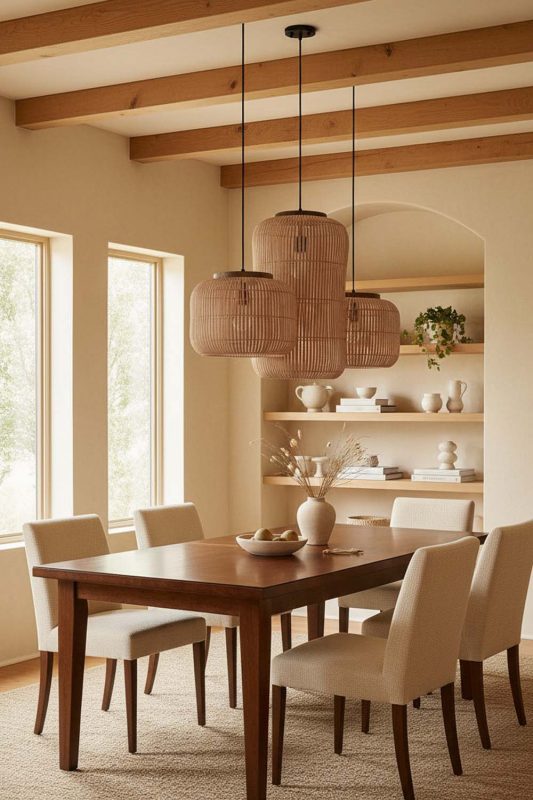 Dining Room Brown Rattan Capsule Pendant Light - Warm & Welcoming