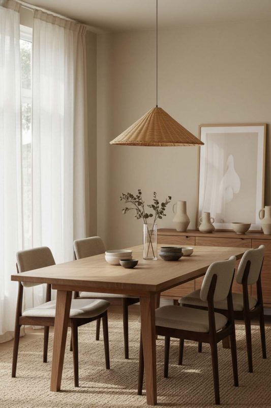 Dining Room Brown Rattan Cone Pendant Light - Perfect Gathering Space