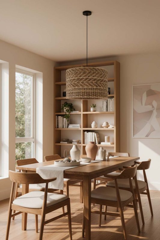 Dining Room Brown Rattan Drum Lamp Shade - Cozy Dinner Vibes