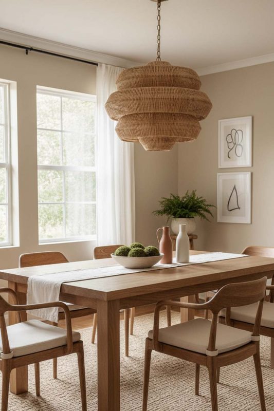 Dining Room Brown Tiered Rattan Chandelier - Elegant Dining Ambience