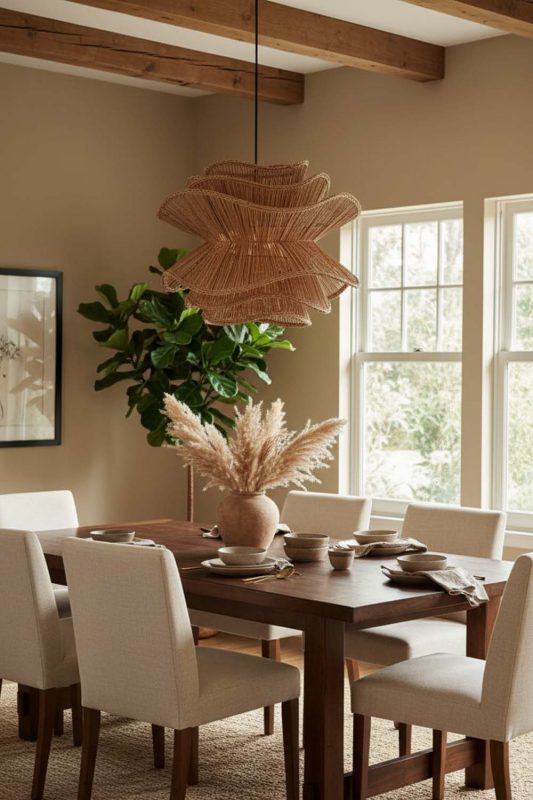 Dining Room Brown Vietnamese Flower Rattan Chandelier - Intimate & Stylish