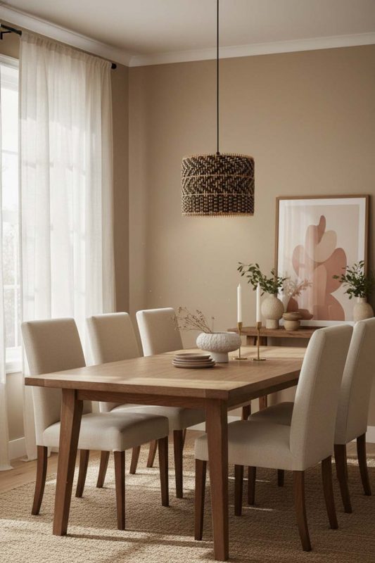 Dining Room Dark Rattan Drum Pendant Light - Intimate & Stylish