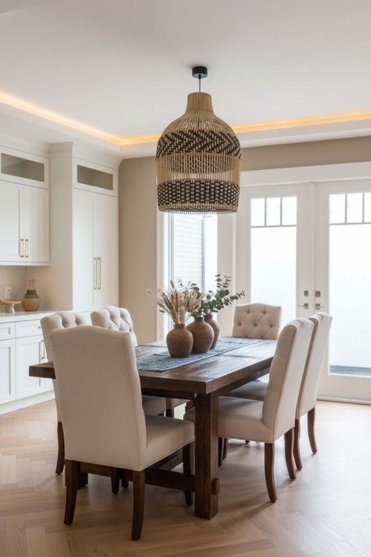 Dining Room Double Band Wicker Bell Pendant Light - Intimate & Stylish