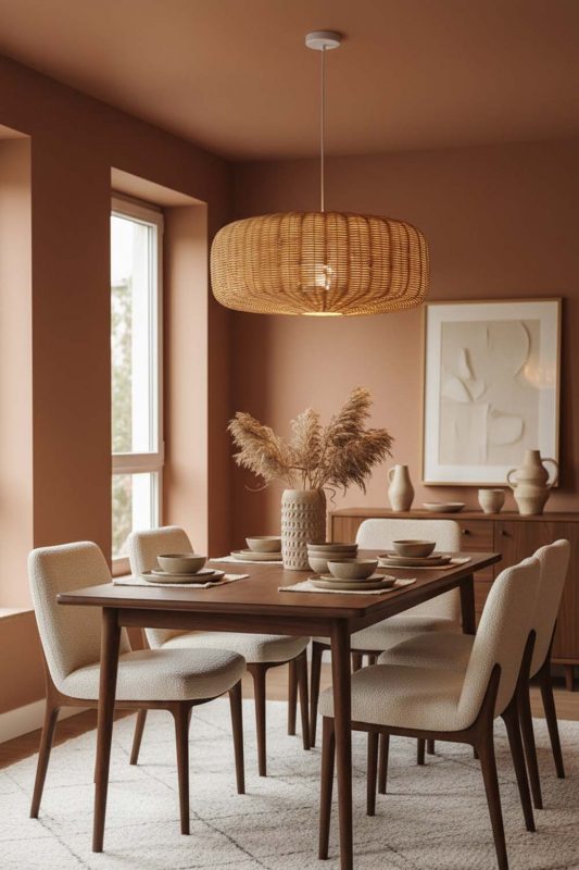 Dining Room Flat Drum Rattan Chandelier - Intimate & Stylish