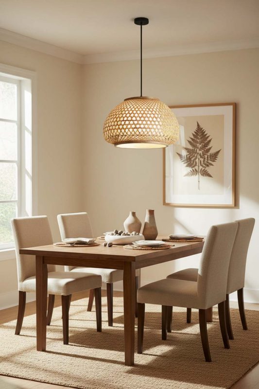Dining Room Lattice Bamboo Pendant Light - Elegant Dining Ambience