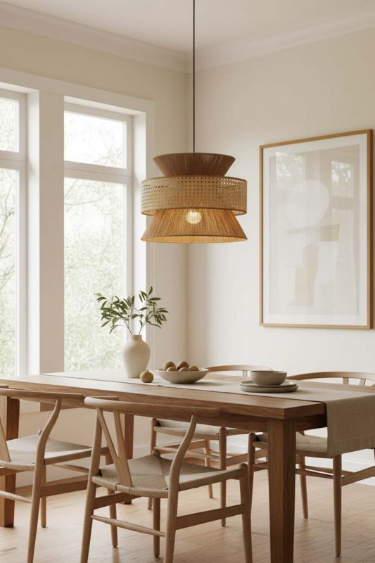 Dining Room Natural Bamboo Silk Pendant Light - Cozy Dinner Vibes