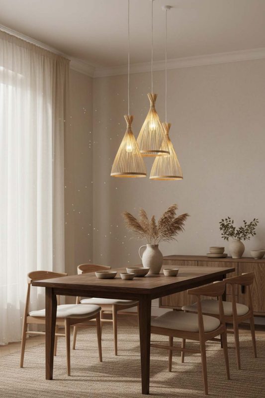 Dining Room Natural Bamboo Tapered Pendant Light - Intimate & Stylish