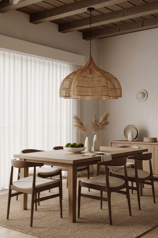 Dining Room Natural Bloom Rattan Pendant Light - Perfect Gathering Space
