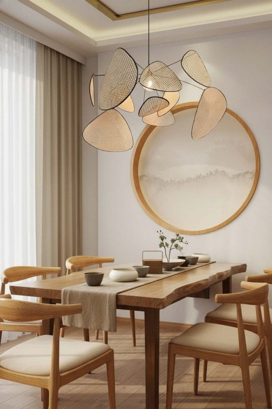 Dining Room Natural Rattan Petal Ceiling Light - Intimate & Stylish