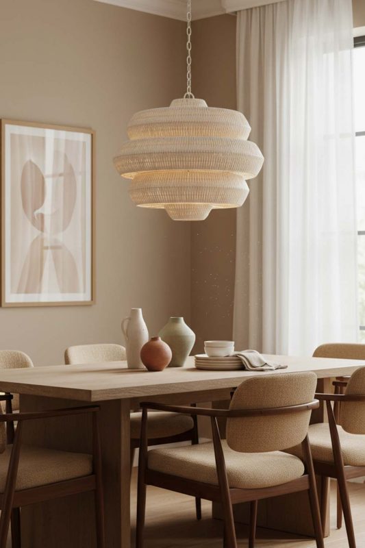 Dining Room Natural Tiered Rattan Chandelier - Cozy Dinner Vibes