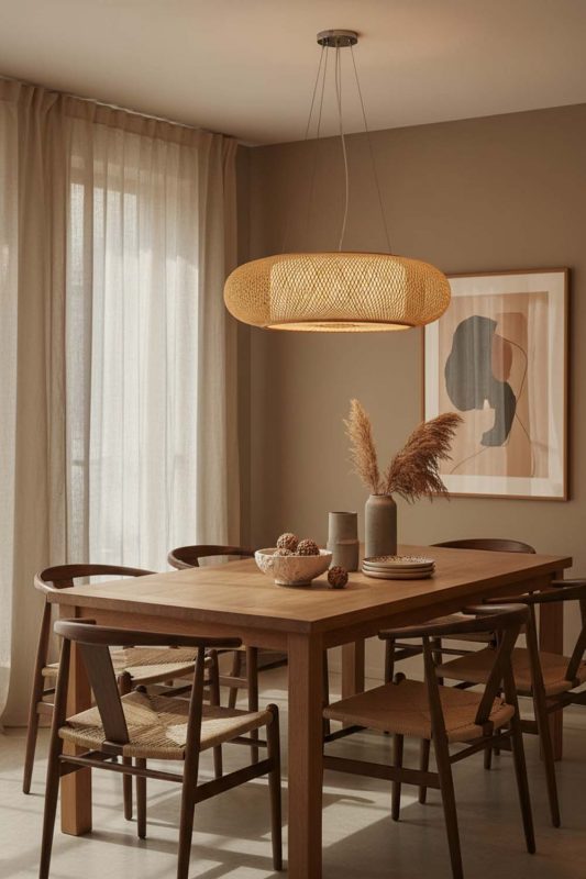 Dining Room Round Bamboo Drum Chandelier - Warm & Welcoming