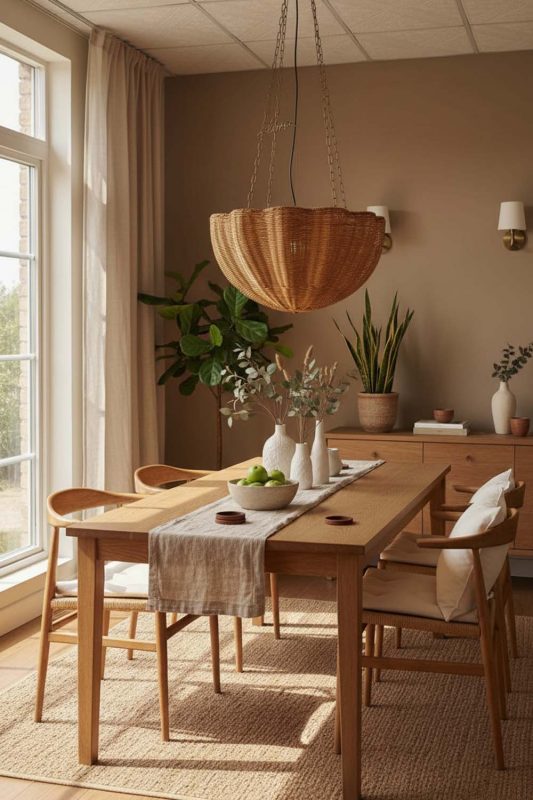 Dining Room Scalloped Rattan Pendant Light - Warm & Welcoming