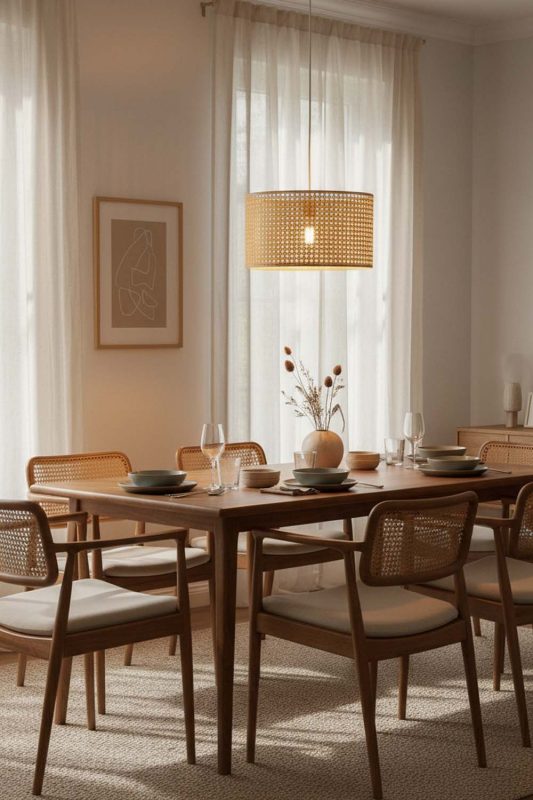 Dining Room Small Rattan Drum Pendant Light - Warm & Welcoming