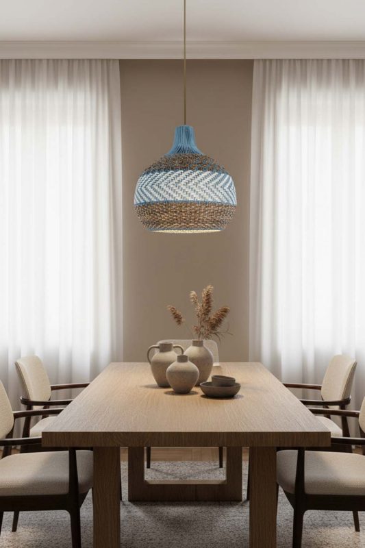 Dining Room Tan Brown White Rattan Pendant Light - Warm & Welcoming