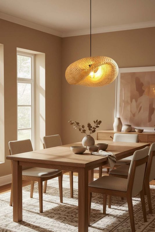 Dining Room Wicker Bird Nest Pendant Light A - Perfect Gathering Space