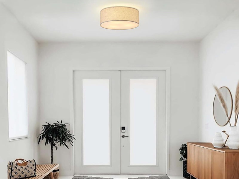 Drum-style Fabric Flush Mount Light