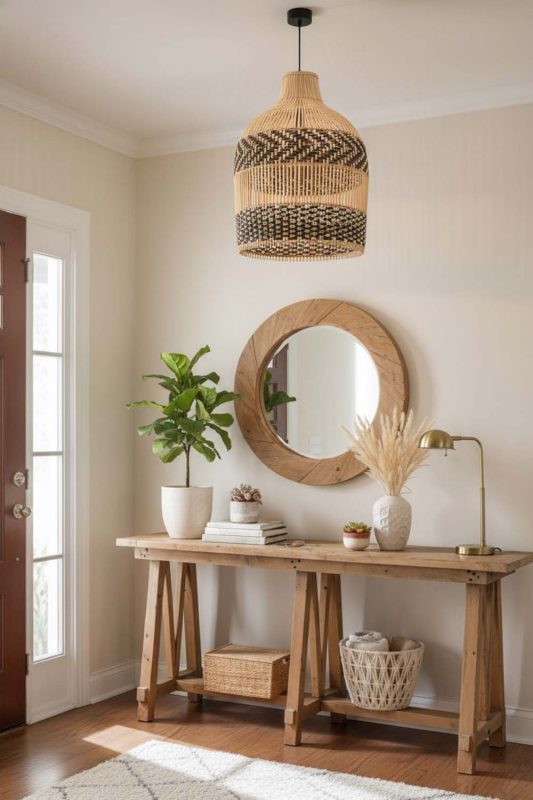 Entryway Double Band Wicker Bell Pendant Light - Stylish & Inviting