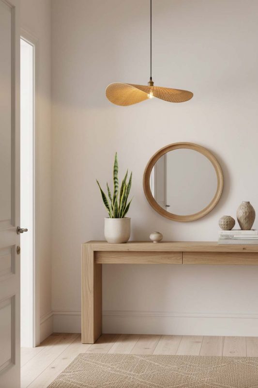 Entryway Flat Rattan Pendant Light - Clean & Elegant
