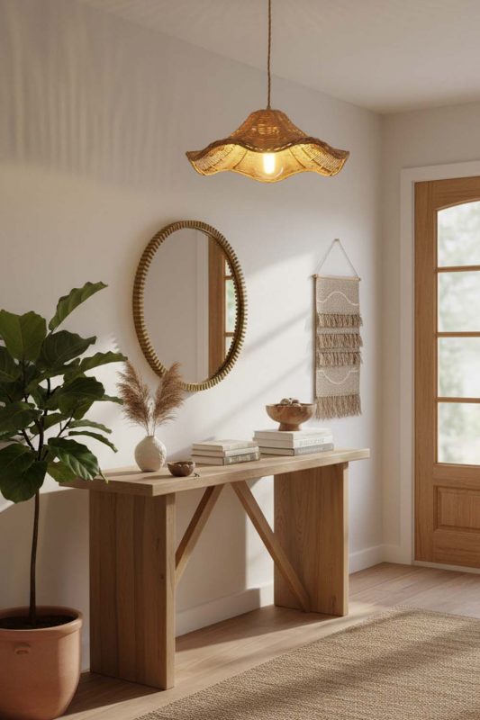Entryway Floral Rattan Pendant Light - Clean & Elegant