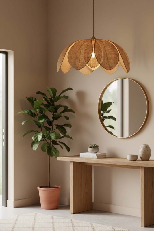 Entryway Flower Petal Rattan Pendant Light - Bright & Open Feel