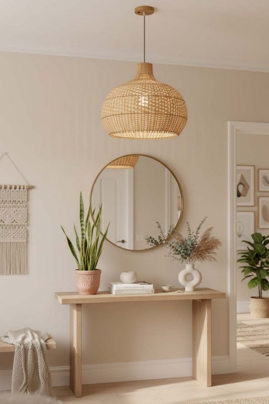 Entryway Full White Rattan Pendant Light - Clean & Elegant