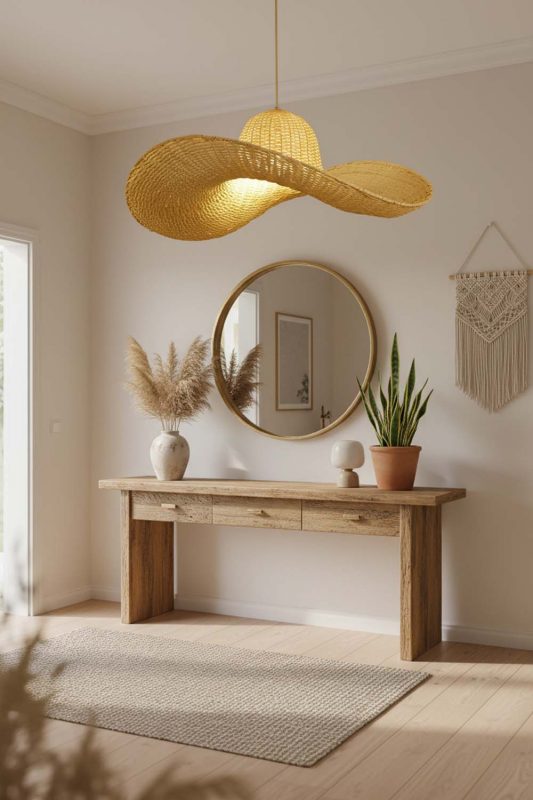 Entryway Rattan Hat Pendant Light - Bright & Open Feel