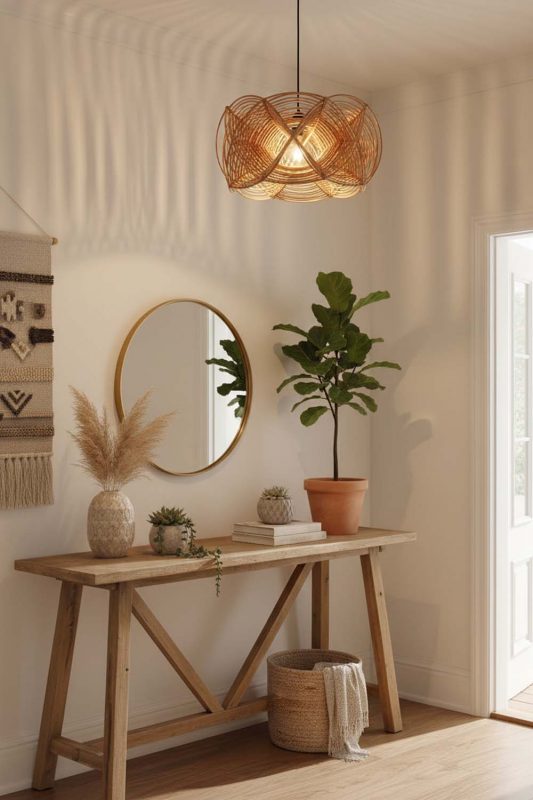 Entryway Rattan Linear Pendant Light - Stylish & Inviting