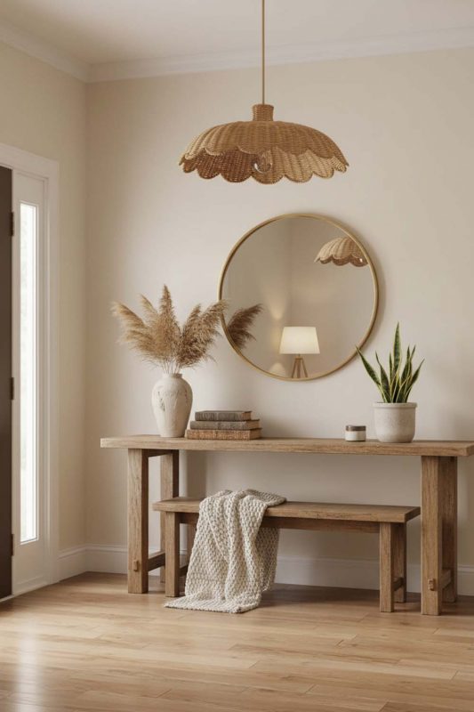 Entryway Rattan Scalloped Lampshade - Clean & Elegant