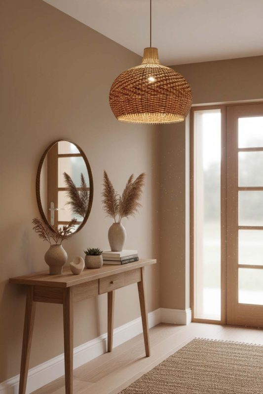 Entryway Red Orange Rattan Pendant Light - Stylish & Inviting