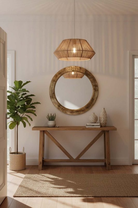 Entryway Vintage Jute Rope Pendant Light - Bright & Open Feel