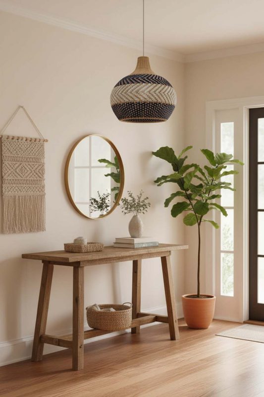 Entryway White Blue Rattan Pendant Light - Stylish & Inviting