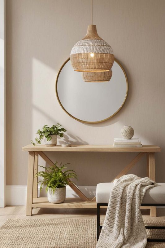 Entryway White Rattan Pendant Light - Welcoming First Impression