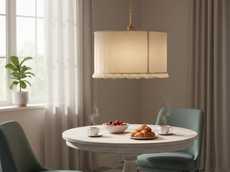 Fabric Pendant Light For A Small Breakfast Nook