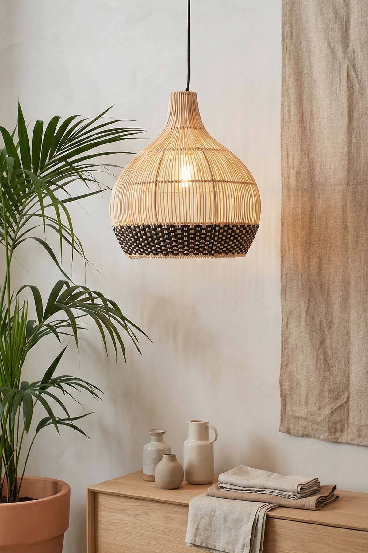 japandi-bedroom-ideas-with-woven-rattan-pendant-lights