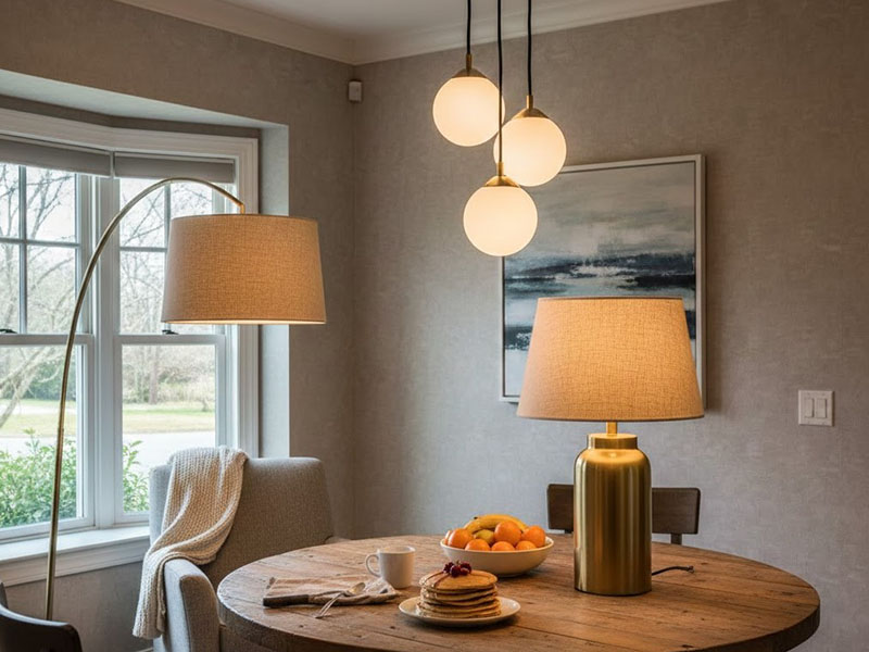 Layering Breakfast Room With Table Lamps & Floor Lamps