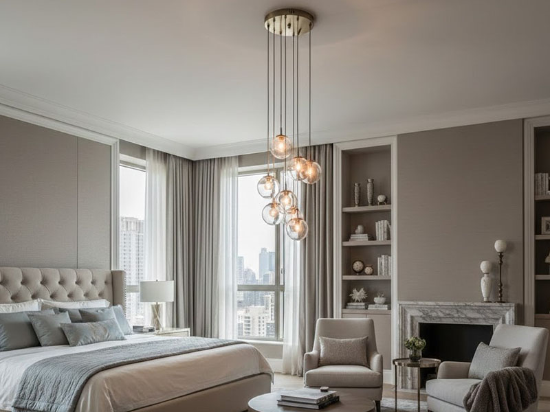 Master Bedroom Cluster Pendant Above The Sitting Area