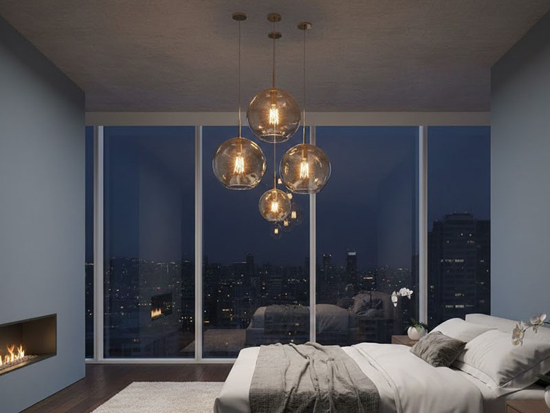 Master Bedroom Glass Orb Pendant Trio